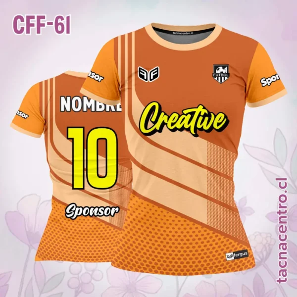 Camiseta de futbol femenino morado con franjas lilas 2 Camiseta de futbol femenino naranja con franjas blancas