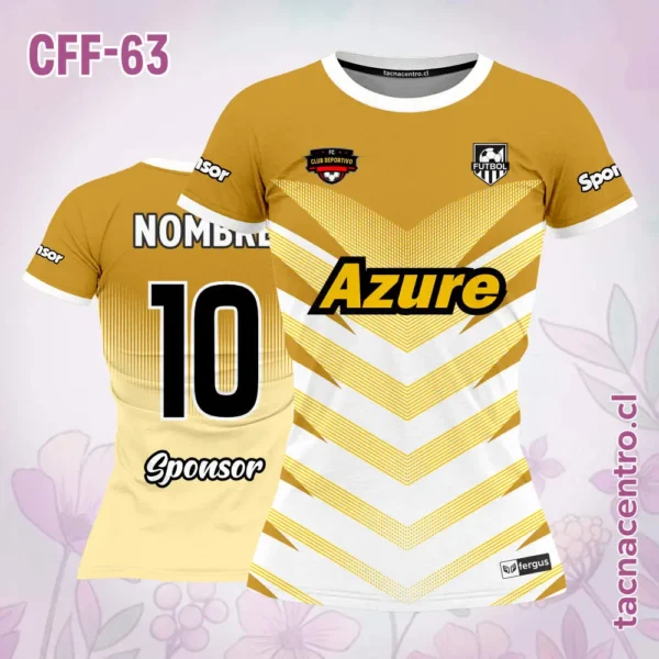 Camiseta de futbol femenino naranja con líneas blancas 2 Camiseta de futbol femenino dorado con líneas blancas