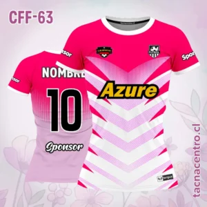 Camiseta de futbol femenino rosado con líneas blancas