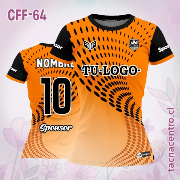 Camiseta de futbol femenino azul con puntos negros 3 Camiseta de futbol femenino naranja con puntos negros
