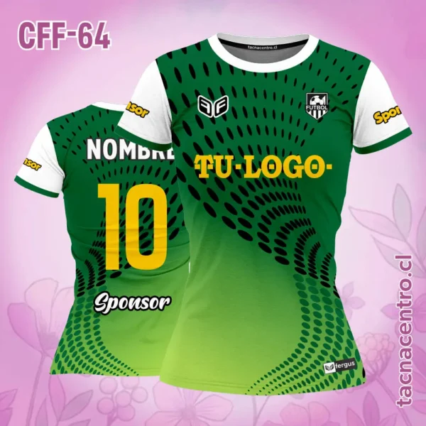 Camiseta de futbol femenino azul con puntos negros 2 Camiseta de futbol femenino verde con puntos negros