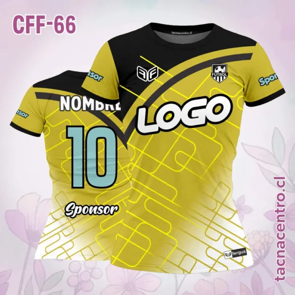 Camiseta de futbol femenino amarillo con hombro negro