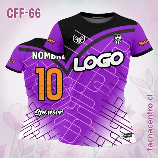 Camiseta de futbol femenino morado con hombro negro