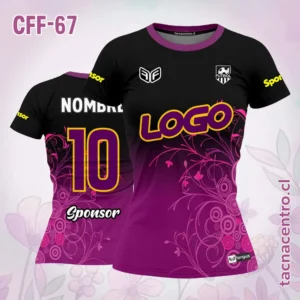 Camisetas de Futbol para Mujeres 11 Camiseta de futbol femenino Flores lilas fondo negro