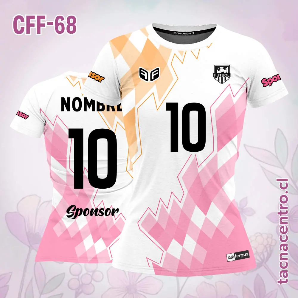 Camiseta de futbol femenino Blanca con rombos rosados