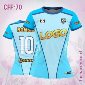 Modelos de Camisetas de Futbol Femenino 43 Camiseta de futbol femenino celeste triangulo
