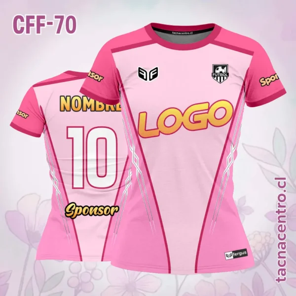 Camiseta de futbol femenino celeste triangulo 2 Camiseta de futbol femenino rosado triangulo