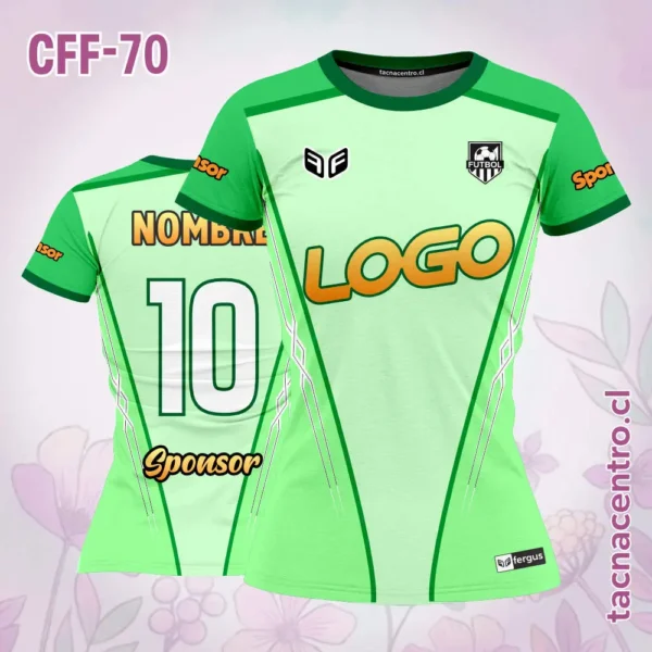 Camiseta de futbol femenino celeste triangulo 3 Camiseta de futbol femenino verde triangulo