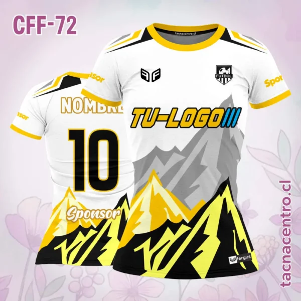 Camiseta de futbol femenino blanco con montañas verdes 3 Camiseta de futbol femenino blanco con montañas amarillas