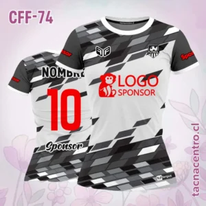 Camiseta de futbol femenino blanco figuras negras