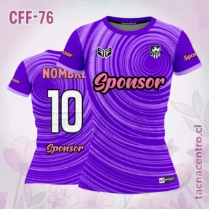 Camiseta de futbol femenino morado circulos