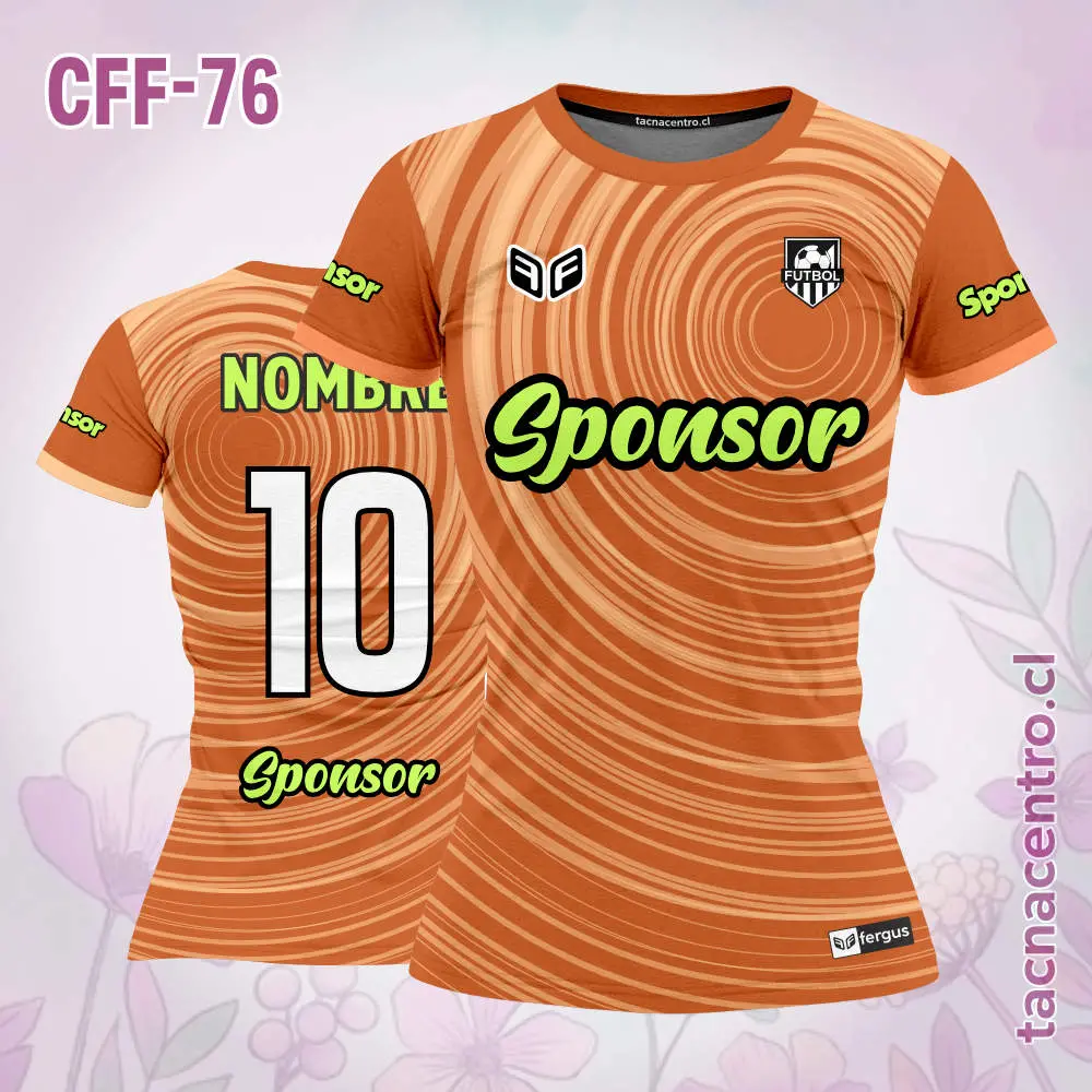 Camiseta de futbol femenino naranja circulos