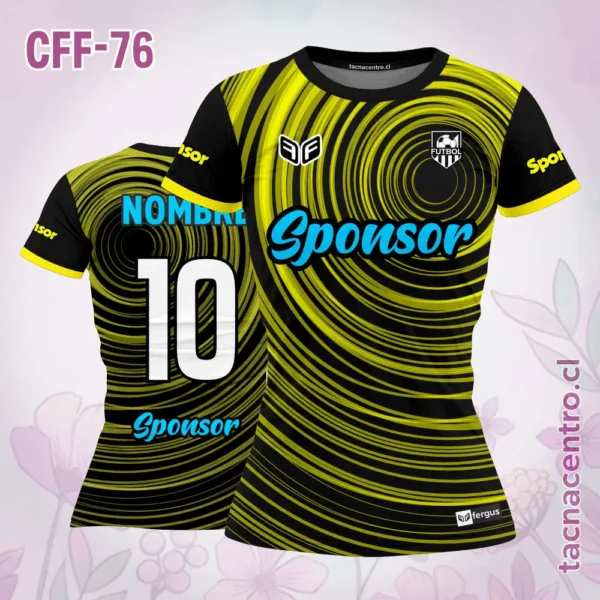 Camiseta de futbol femenino naranja circulos 3 Camiseta de futbol femenino negra circulos