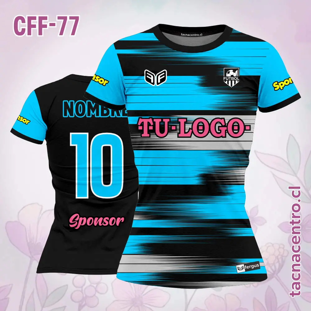 Camiseta de futbol femenino celeste negro