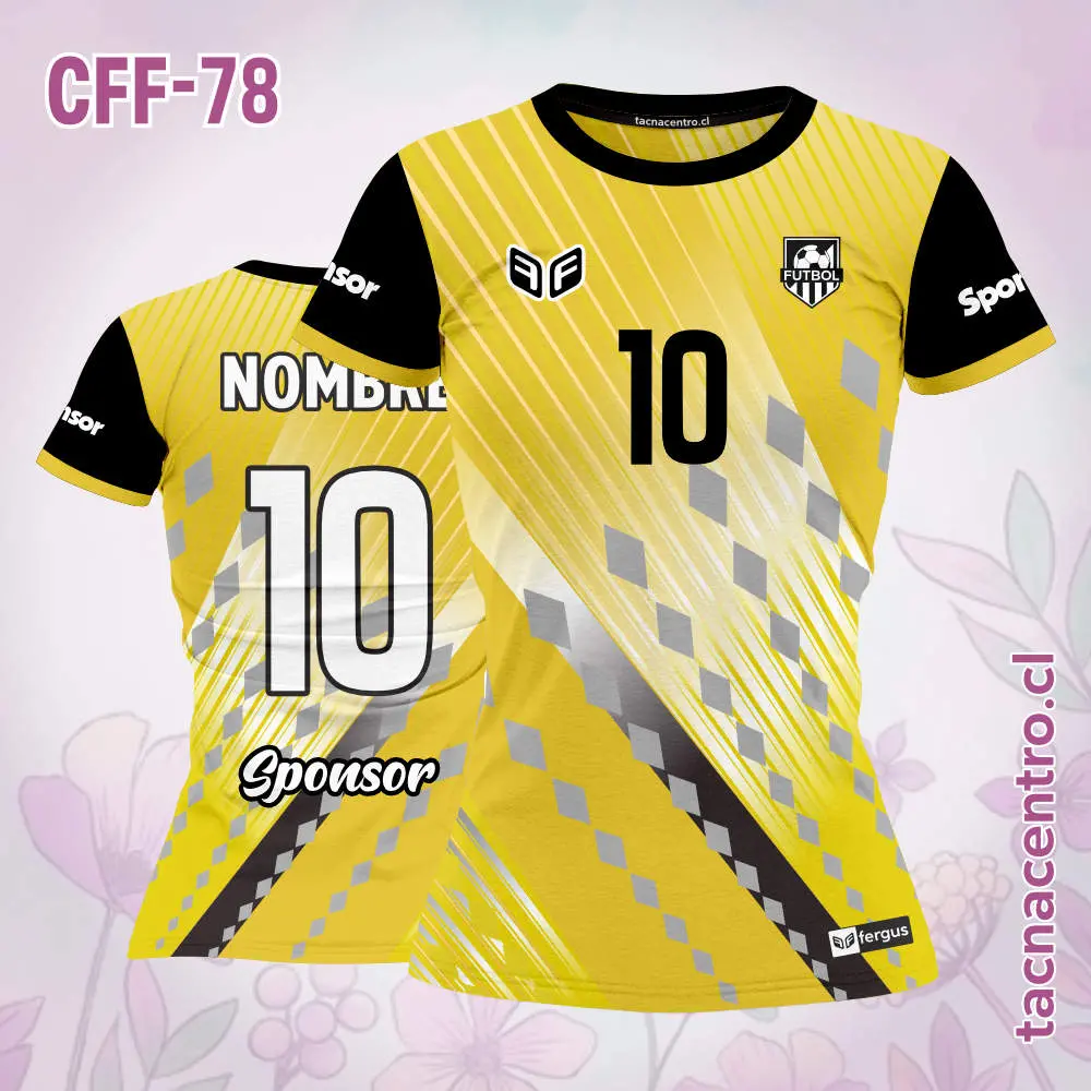 Camiseta de futbol femenino amarillo mangas negras