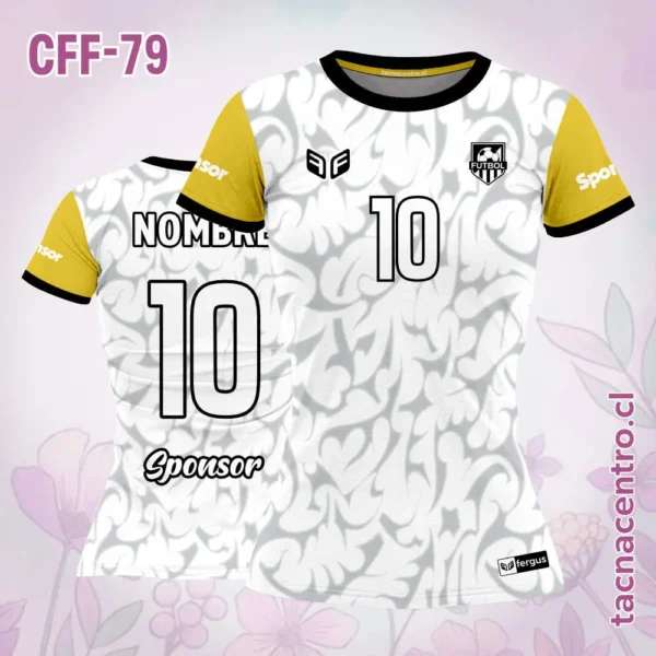 Camiseta de futbol femenino turquesa mangas negras 2 Camiseta de futbol femenino blanco mangas amarillas