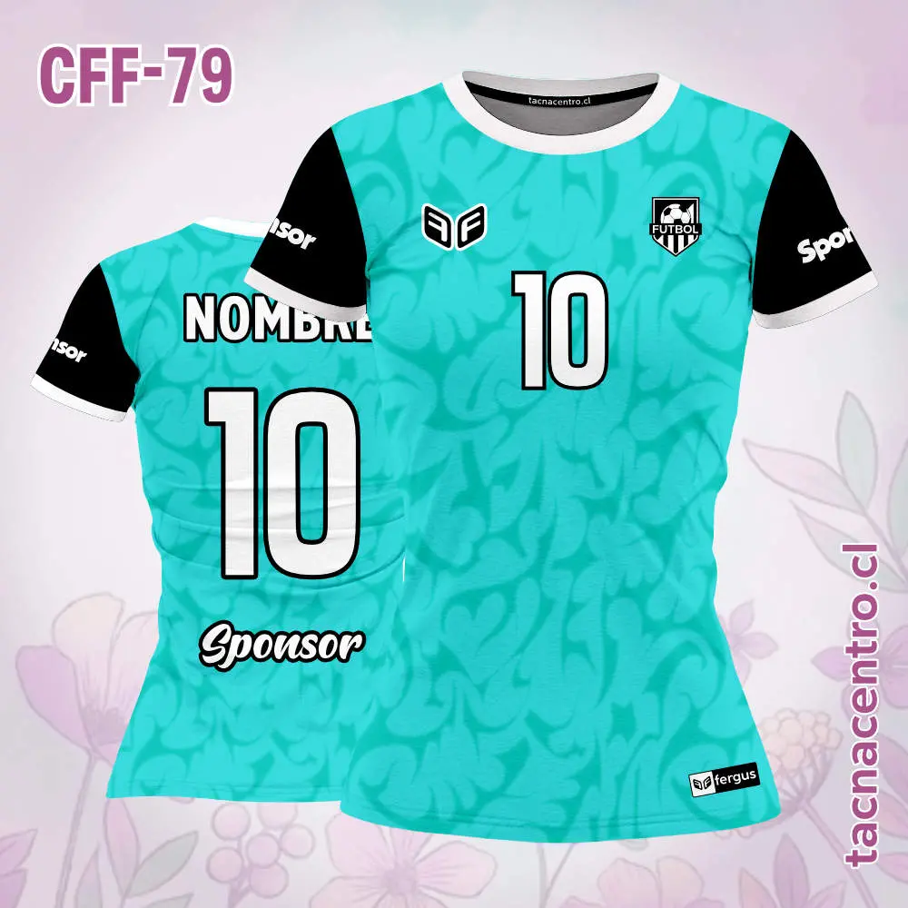 Camiseta de futbol femenino turquesa mangas negras