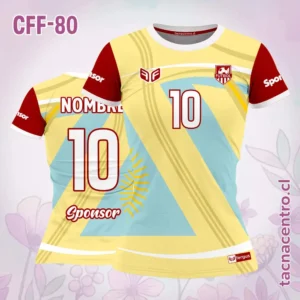 Camiseta de futbol femenino amarillo con franjas celestes