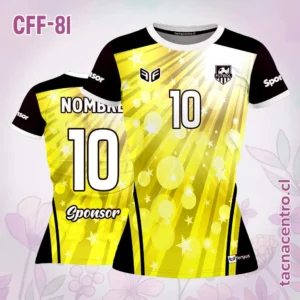 Camiseta de futbol femenino estrellas burbujas amarillas