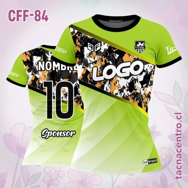 Camiseta de futbol femenino Gris figuras de colores 3 Camiseta de futbol femenino verde figuras de colores