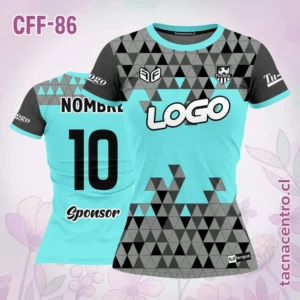 Modelos de Camisetas de Futbol Femenino 44 Camiseta de futbol femenino celeste triangulos grises