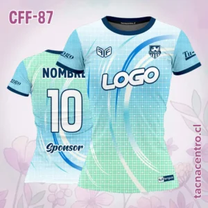 Camiseta de futbol femenino celeste con líneas circulares