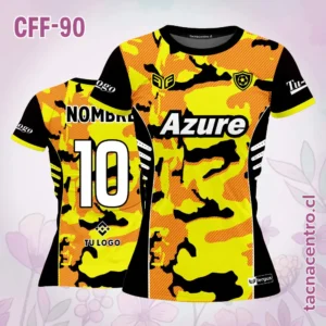 Camiseta de futbol femenino negro con amarillo