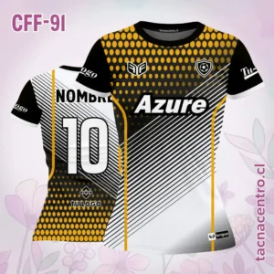 Modelos de Camisetas de Futbol Femenino 73 Camiseta de futbol femenino negro blanco puntos amarillos