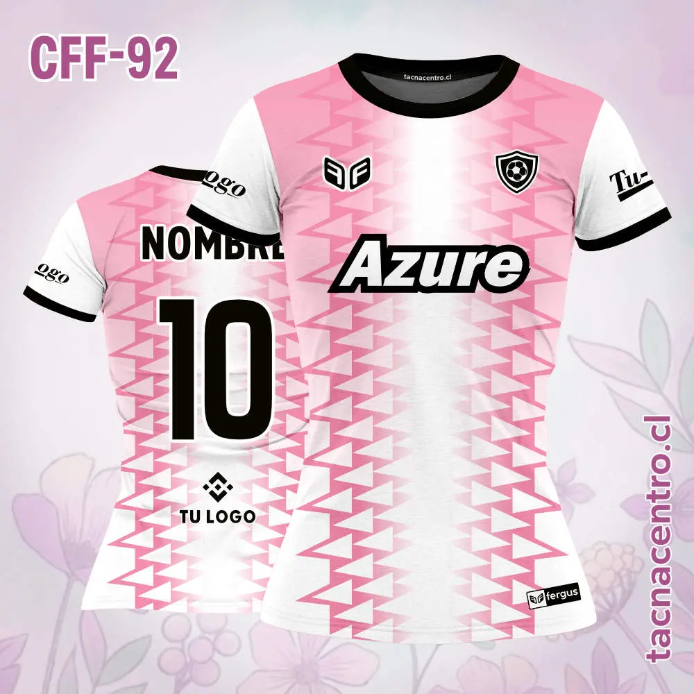 Camiseta de futbol femenino blanco con triángulos rosados