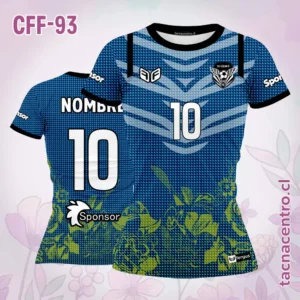 Modelos de Camisetas de Futbol Femenino 10 Camiseta de futbol femenino azul con flores verdes