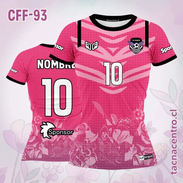 Camiseta de futbol femenino azul con flores verdes 3 Camiseta de futbol femenino rosado con flores rosa bebe