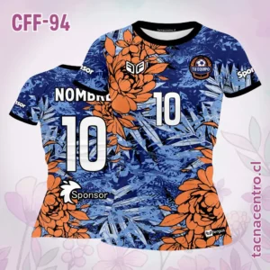 Modelos de Camisetas de Futbol Femenino 50 Camiseta de futbol femenino floreado naranja y azul