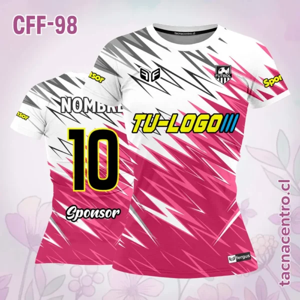 Camiseta de futbol femenino negro con rayas zigzag naranjas 3 Camiseta de futbol femenino negro con rayas zigzag rosados