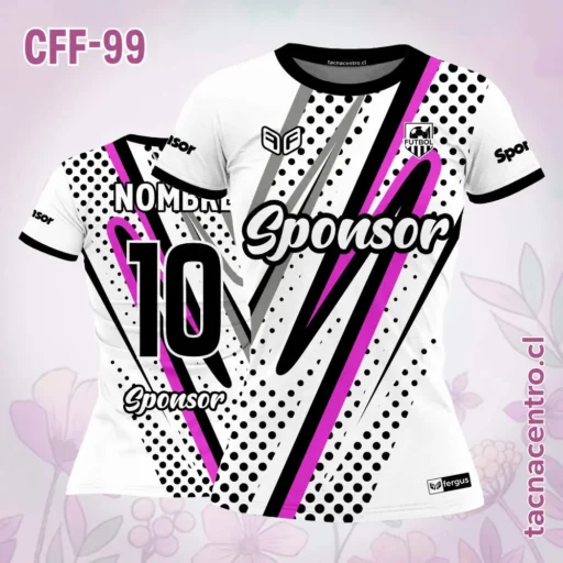 Camiseta de futbol femenino blanco con rayas coloridas