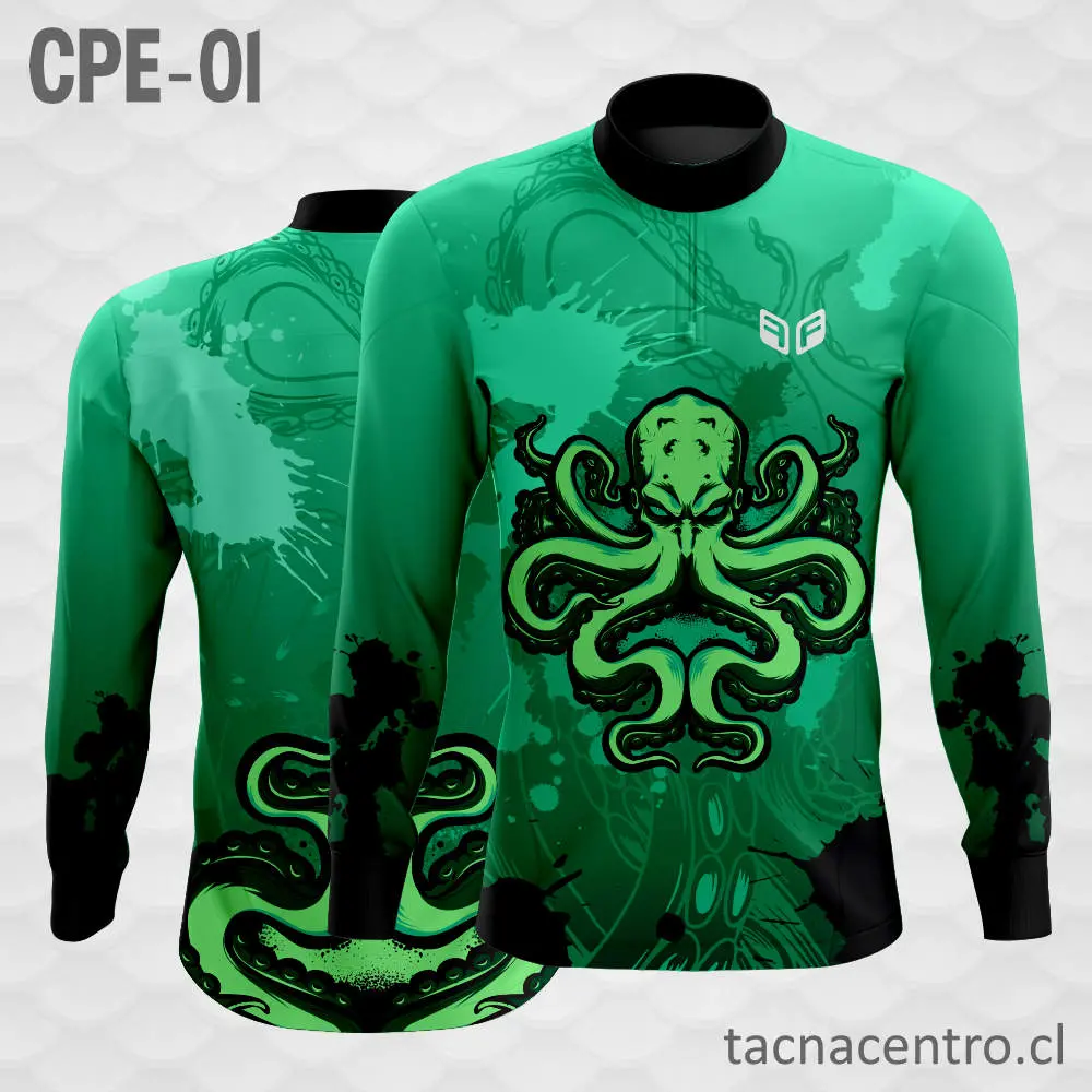 camiseta de pesca pulpo verde