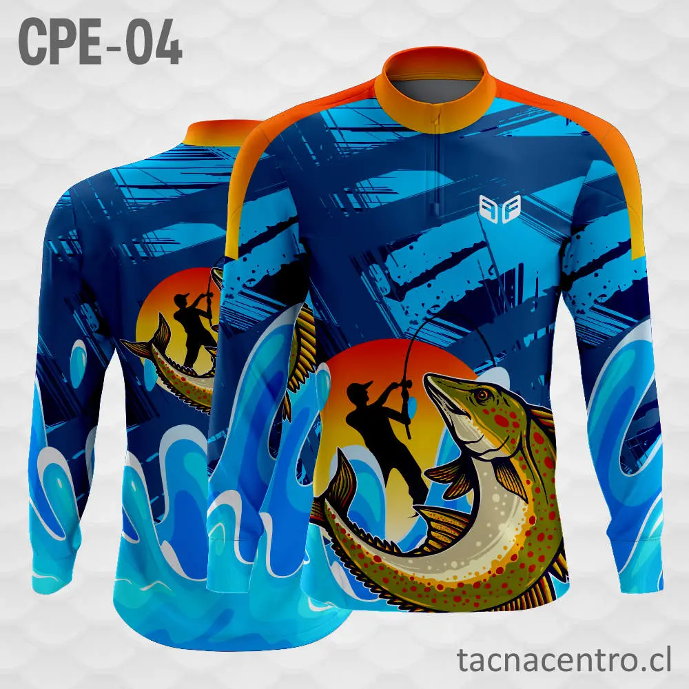 Camiseta de Pesca Pescador Azul Naranja