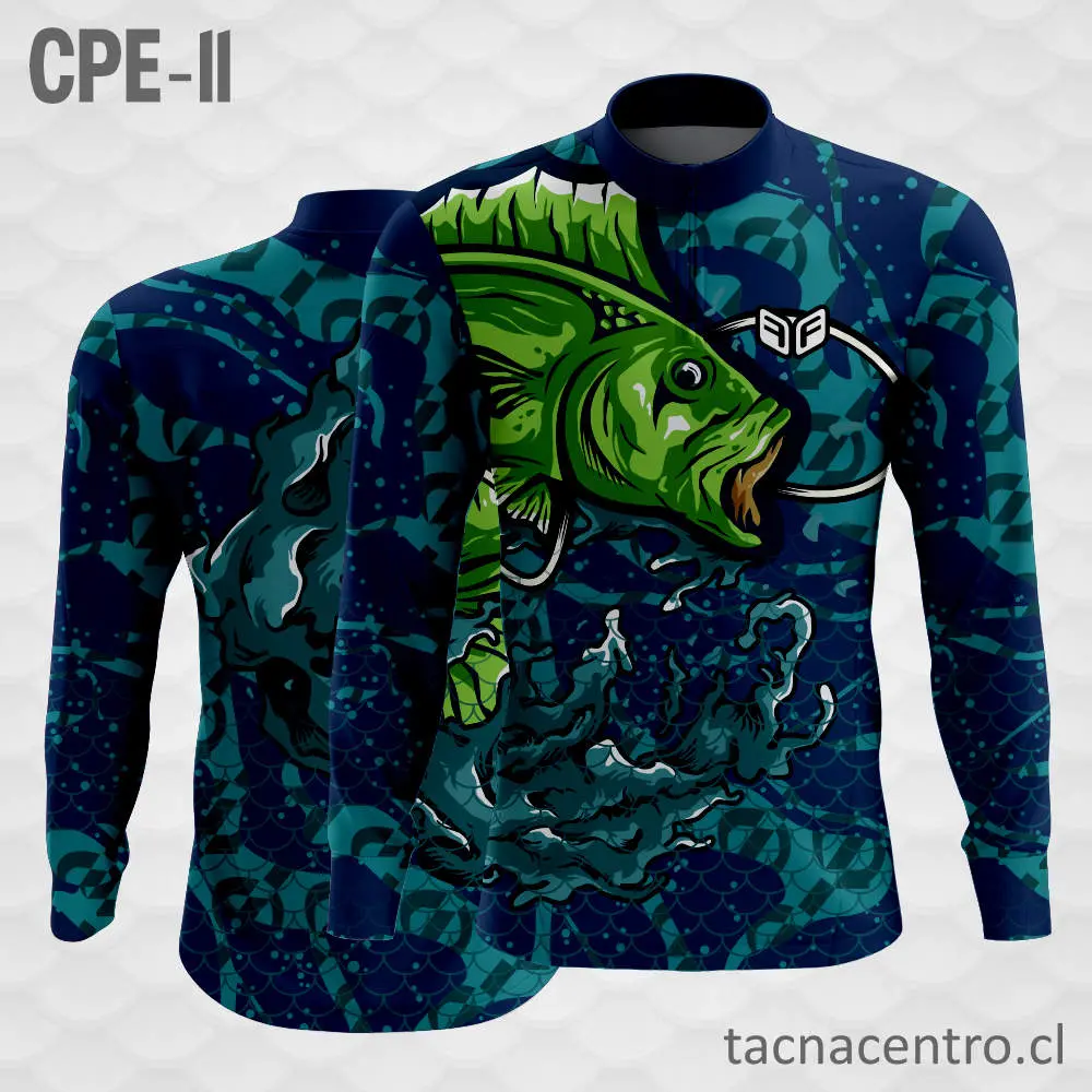 Camiseta de Pesca Pez Verde Azul Noche