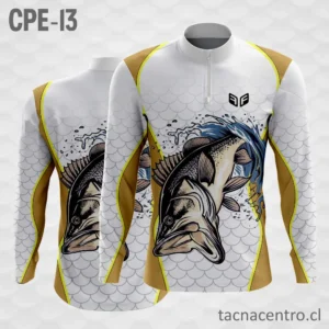 Camiseta de Pesca Blanco Partes Doradas