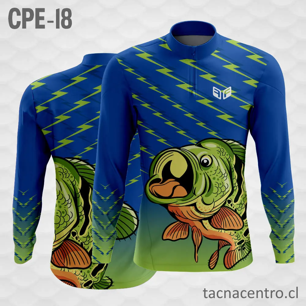 Camiseta de Pesca Azul Lineas Verdes