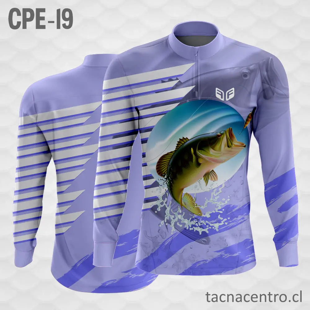 Camiseta de Pesca Lila Rayas Blancas