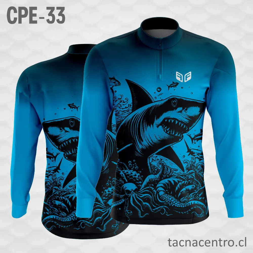 Camiseta de Pesca Tiburon Celeste Oscuro