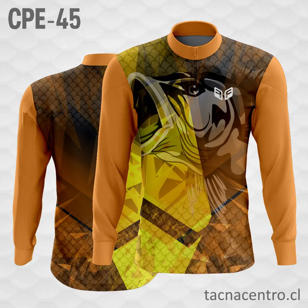 Camiseta de Pesca con Escamas Negro Naranja