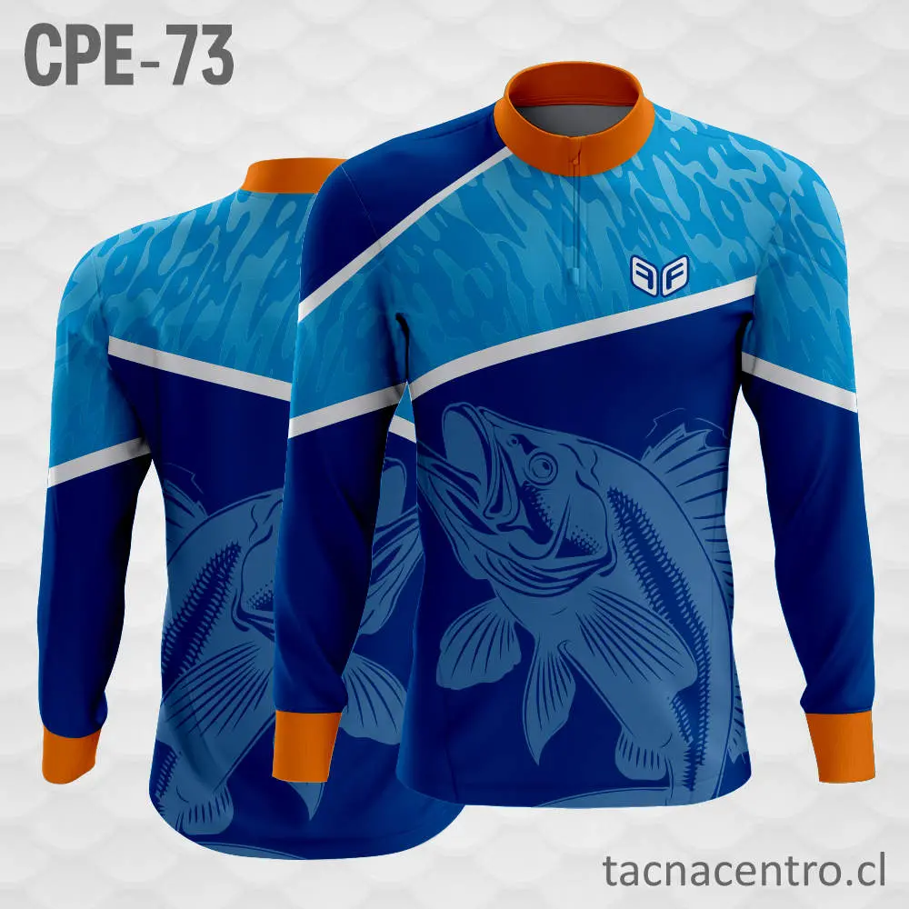 Camiseta de Pesca Celestes Mangas Naranja