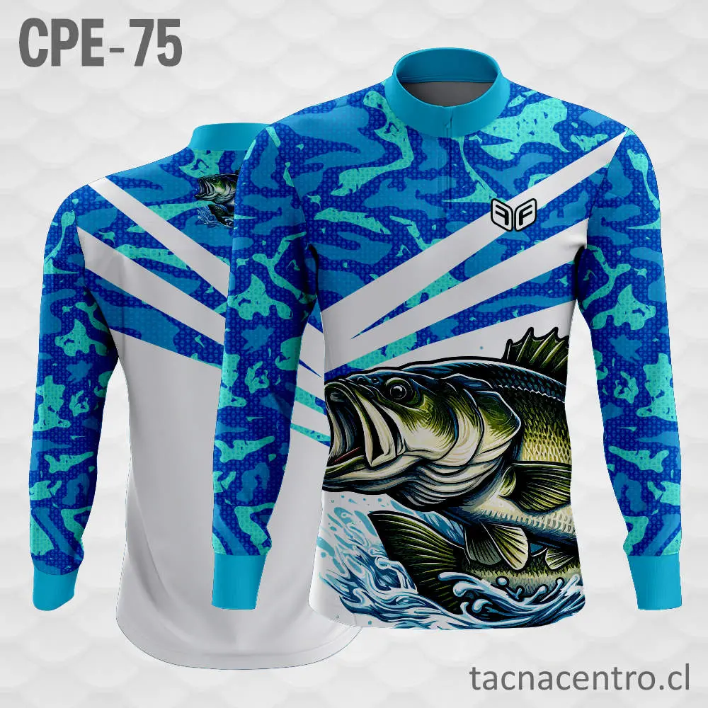 Camiseta de Pesca Celeste con Rayas Blancas