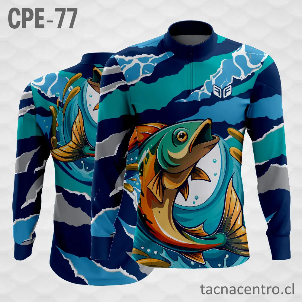 Camiseta de Pesca Azul Marino y Turquesa