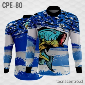 Camiseta de Pesca Azul Franjas Blancas