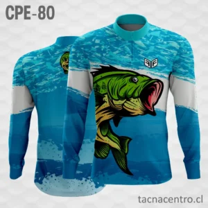 Camiseta de Pesca celeste Franjas Blancas