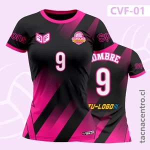 Camisetas de Voleibol Negra con Franjas Rosadas