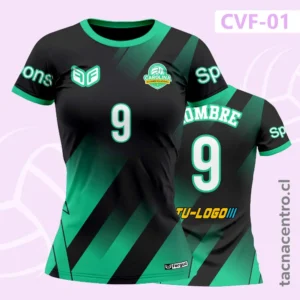 Camisetas de Voleibol Negra con Franjas verdes