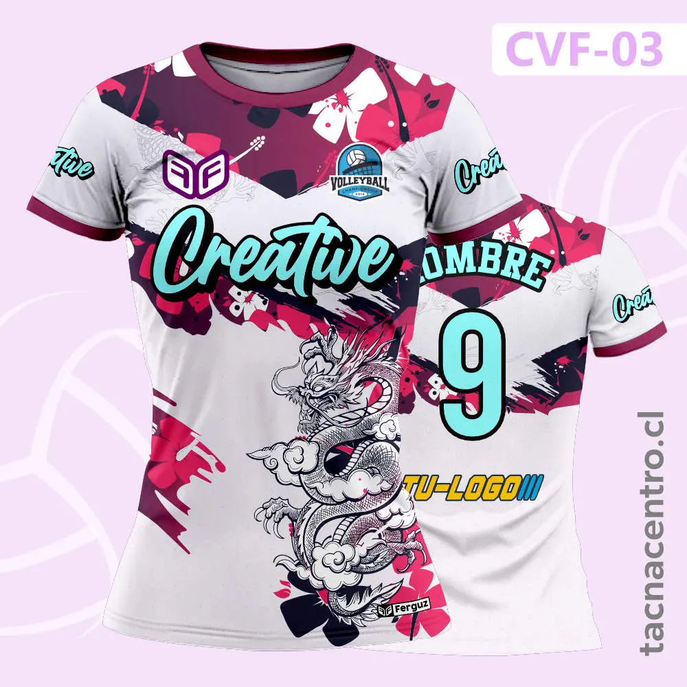 Camiseta de Voleibol Blanca con Flores y Dragón